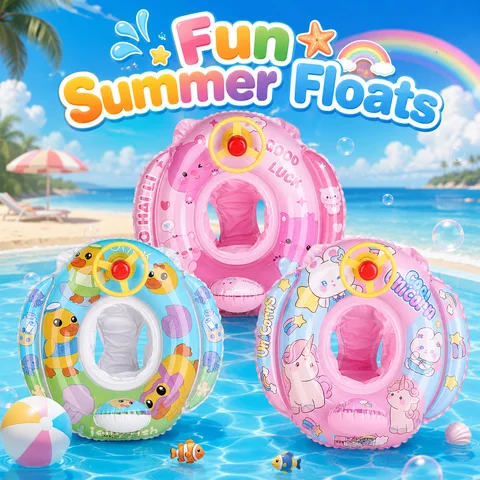 1PC Inflatable Swimming Seat Ring, Pool Float with Steering Wheel, Comfortable PVC Water Float for Summer Pool Beach