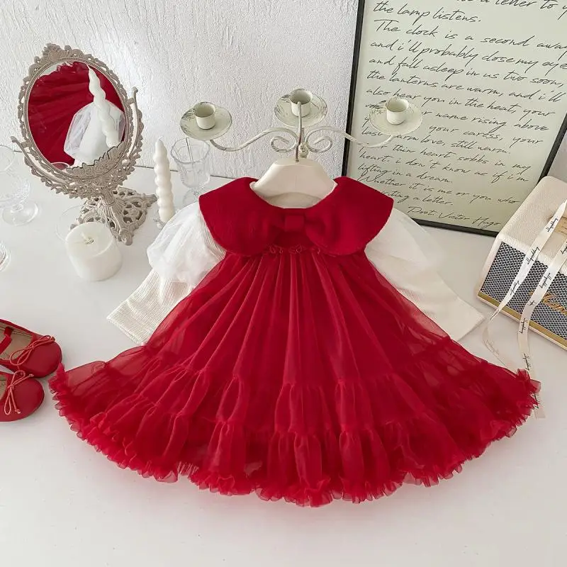 2 Piece Set Baby Girl Princess Dress 2024 Winter Children Velvet Fluffy New Years Dresses Kids Birthday Christmas Party Clothes