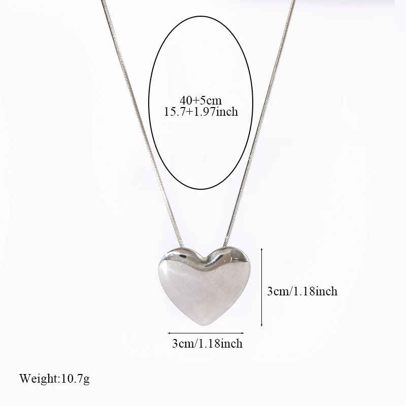 EILIECK 316L Stainless Steel Large Silver Color Glossy Heart Pendant Necklace For Women Fashion Neck Chain Waterproof Jewelry