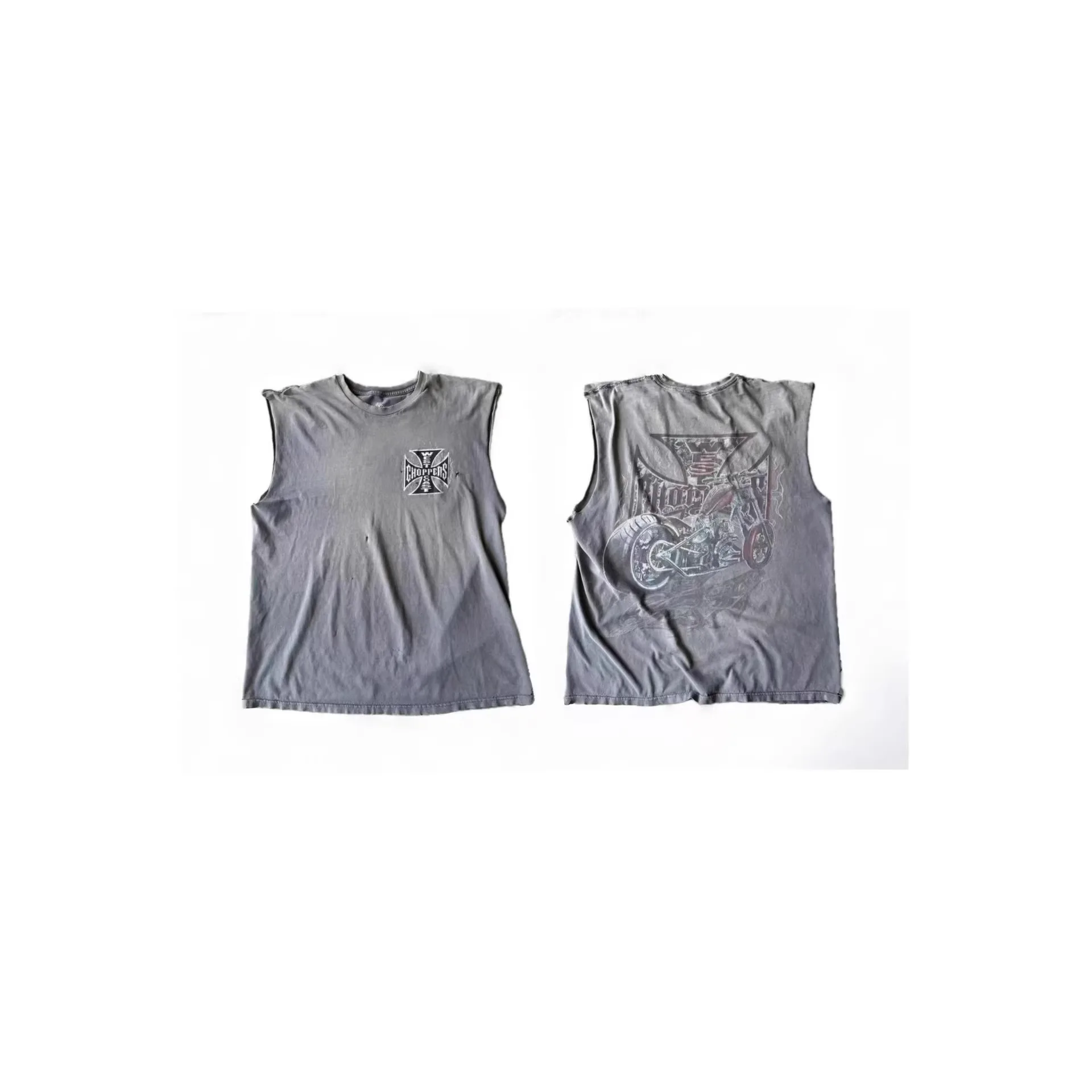 West Coast Choppers Retro Loosely-Fitting Motorcycle Print Vintage Fade-Off Sleeveless Blouse T-Shirt