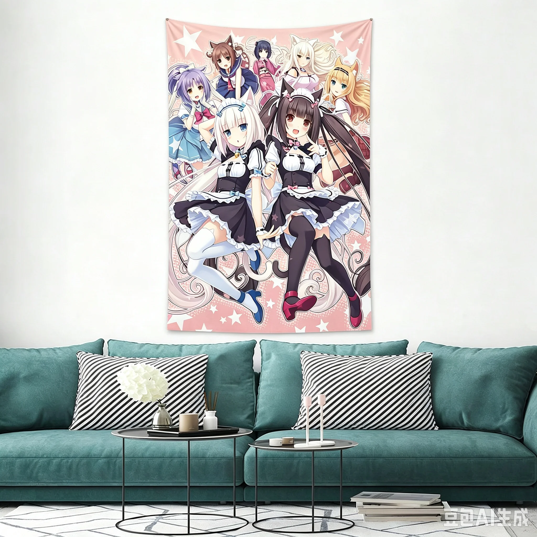 1 Stück Kawaii Nekopara Katzenmädchen Anime Wandbehang, Polyester Japanische Manga-Kunst Wandteppich, Heimdekoration Geschenk in verschiedenen Größen
