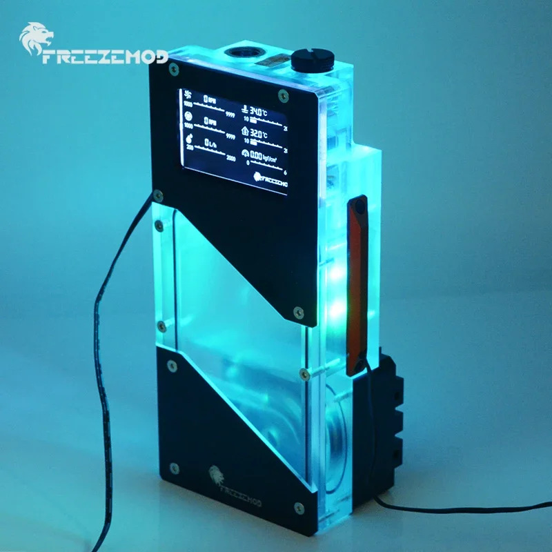 FREEZEMOD 워터 쿨러 탱크 펌프는 공기압 속도 유량 및 온도 디스플레이를 통합합니다. PUB-FXDDC