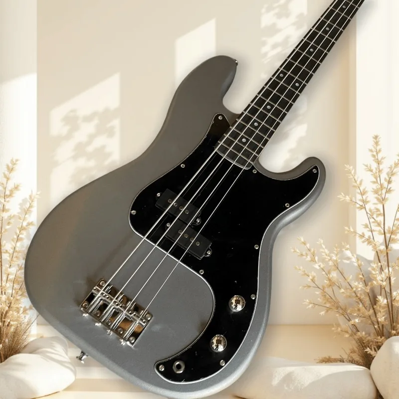 Hot Sales Metallic Dark Gray PB Style 4 String Electric Bass Single Pickup Black Pickguard Matte Metallic Finish Beginner Unisex