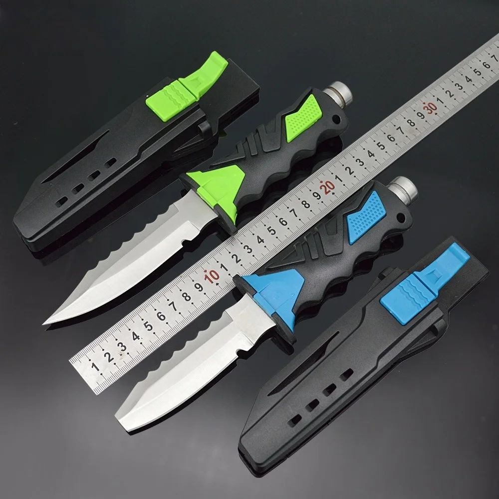 نقطة الرمح للغوص وسكين البقاء على قيد الحياة |   شفرة تكتيكية ثابتة مع حزام الساق |   قاطع حبل من الفولاذ المقاوم للصدأ للإنقاذ وصيد الأسماك والمخيم