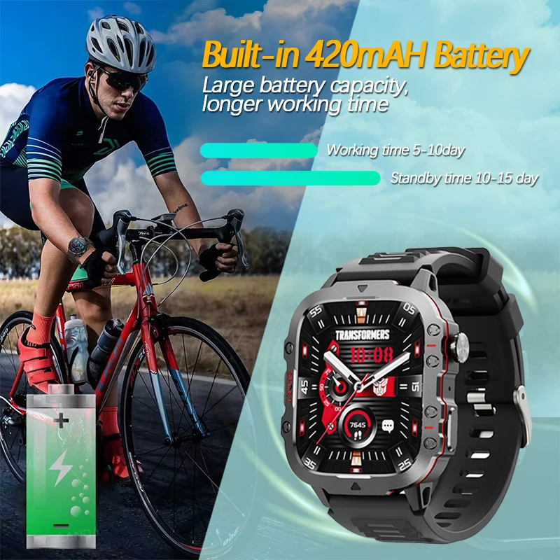 TRANSFORMERS TF-H01 Bluetooth Call 1.96“ Smartwatch 420 Mah Battery IP68 Waterproof Health Monitor Sport Tracker Smart Watch Men