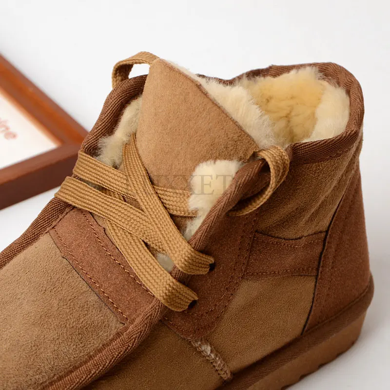 High Quality Men\'s Snow Boots Fashion Warm Winter Boots Men Sheepskin Shoes 100% Wool Natural Fur Genuine Leather Ankle Boots