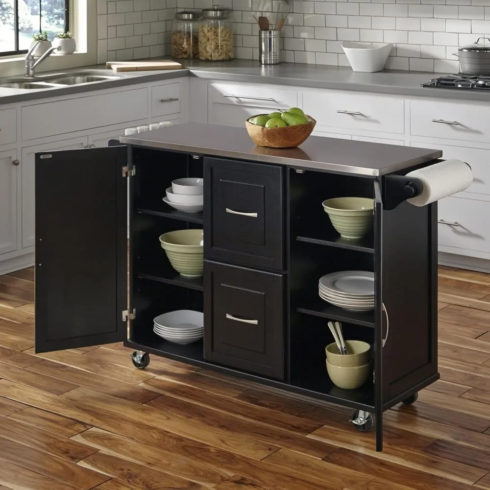 Black Kitchen Cart with Stainless Steel Top by Home Styles