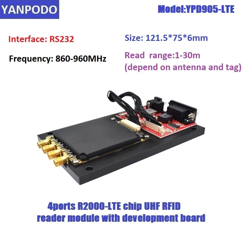 YANPODO Czytnik RFID UHF 4-portowy moduł daleki zasięg 1-30 m Złącze RS232 TCP/IP Multi-tag Czytnik 400 tagów dla wbudowanego systemu