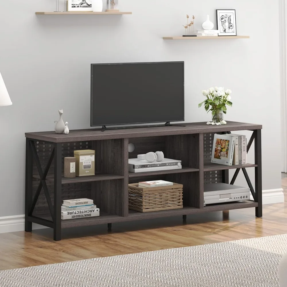 TV Stand,Farmhouse Media Tv Console with Storage,Entertainment Center,Metal Industrial Television Stands,TV Stand