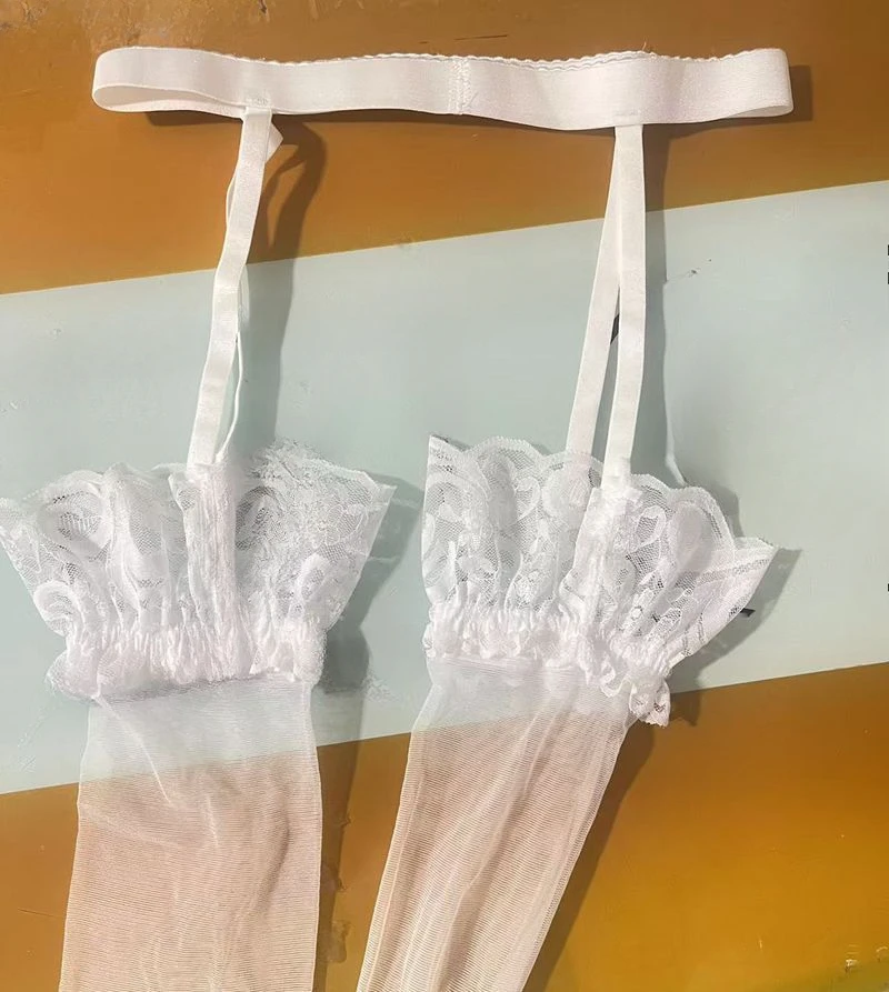 Sexy Suspender Lace Stockings for Women Clothes Erotic Lingerie Purple Thigh High garter Nylon Transparent Tights New Calcetines