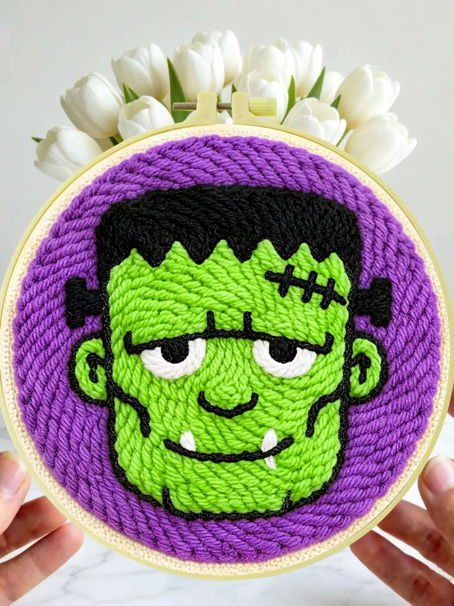 Halloween-Themen-Punch-Needle-Set 20x20cm 1 Stück Gruseliger Kürbis-Geist Stickerei-Set DIY-Bastelset für Heimdekoration und Süßes oder Saures Party – Detail 1
