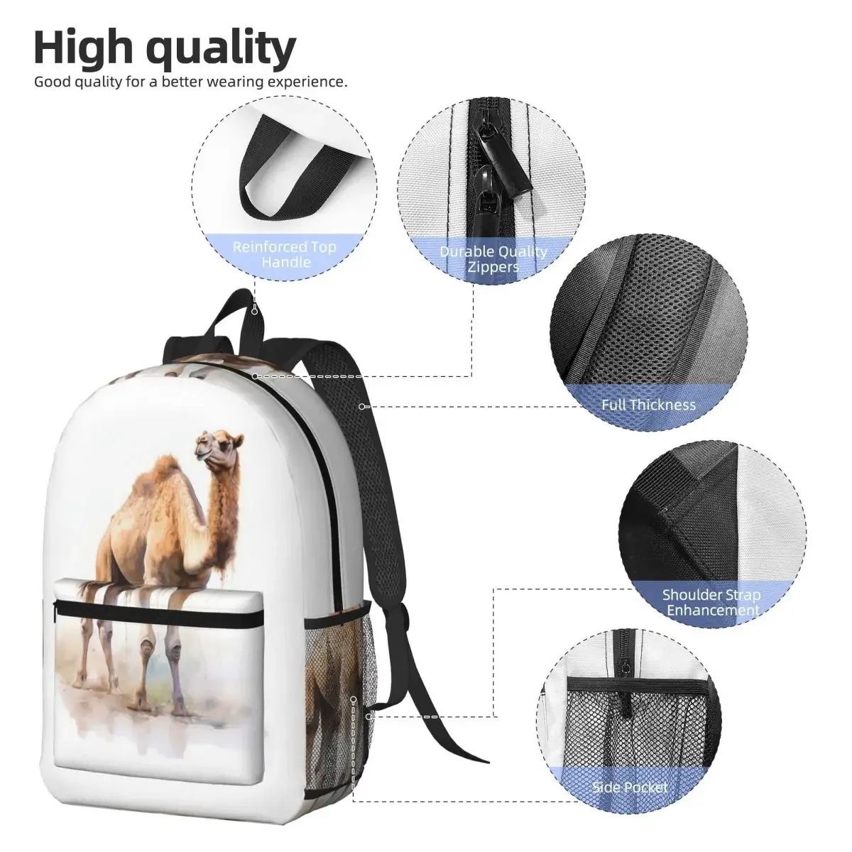 Camel Sahara Print Realistic Backpack Daypack Large Capacity Children BookBag School Bag Shoulder Bags for Men Women