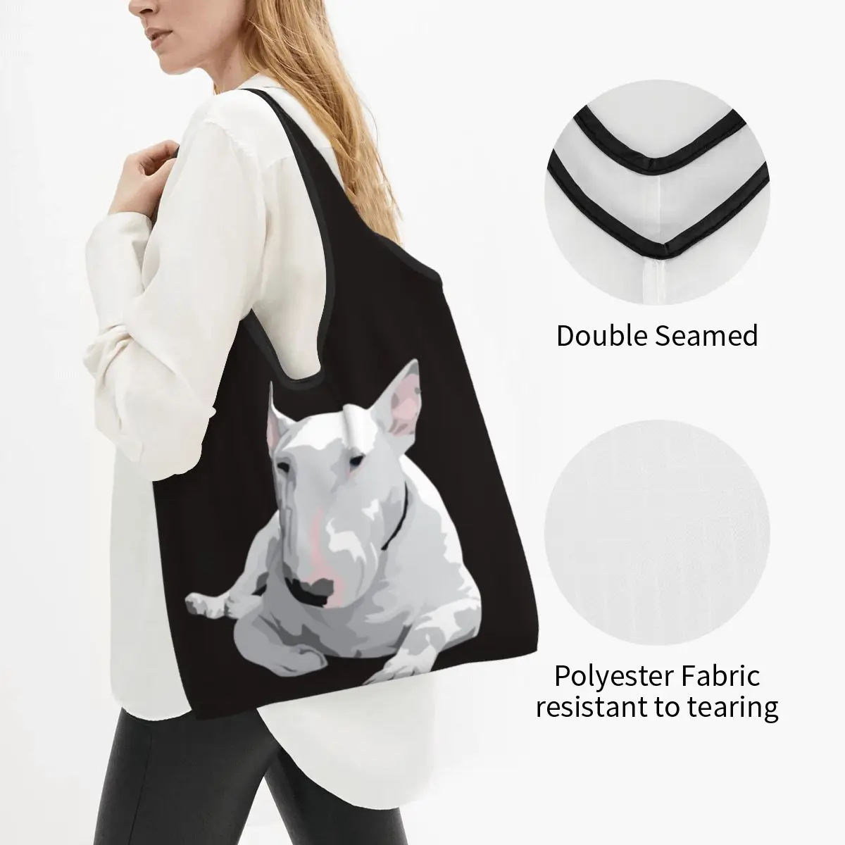 English Bull Terrier Dog Groceries Tote Shopping Bag Women Custom Animal Pet Shoulder Shopper Bags Large Capacity Handbags