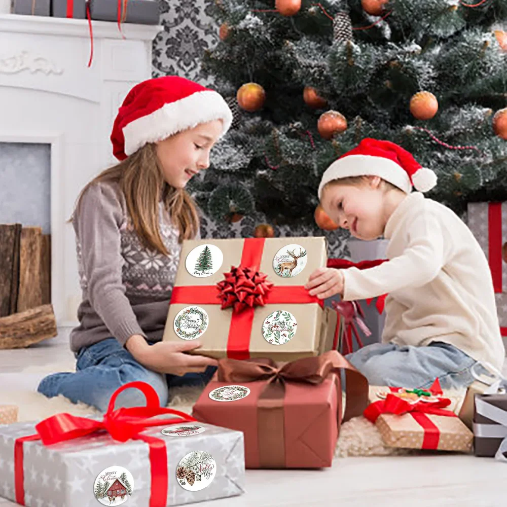 500 قطعة 1 بوصة ملصقات عيد الميلاد للمغلف ملصقات عيد ميلاد سعيد مستديرة 8 تصاميم ملصقات ديكور لتزيين هدايا عيد الميلاد