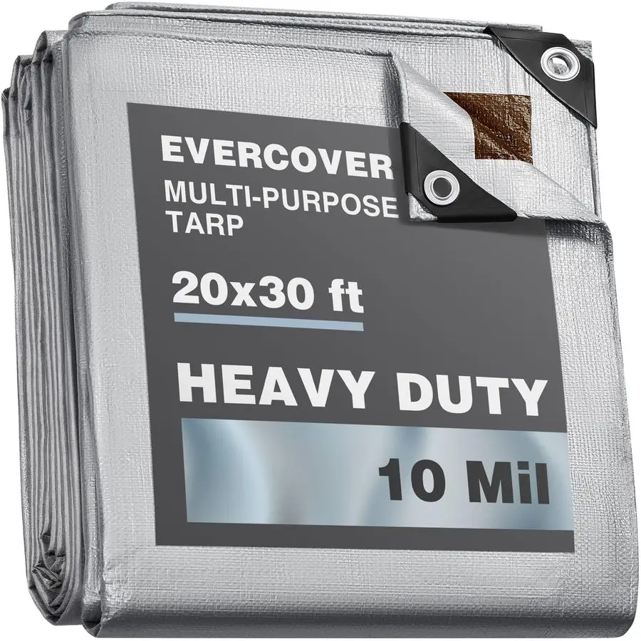 

AllWeather Tarp Waterproof UVResistant 10 MIL150 GSM HeavyDuty SilverColor Tarpaulin w Reinforced Edges, Corners, Rustproof Grom