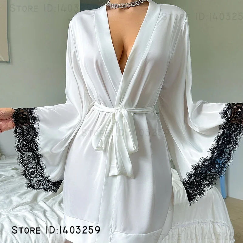 

Женский халат, сексуальное кимоно с кружевной отделкой, халат, домашний халат, весна-лето, новая женская одежда для сна, ночная рубашка, свободная одежда для дома