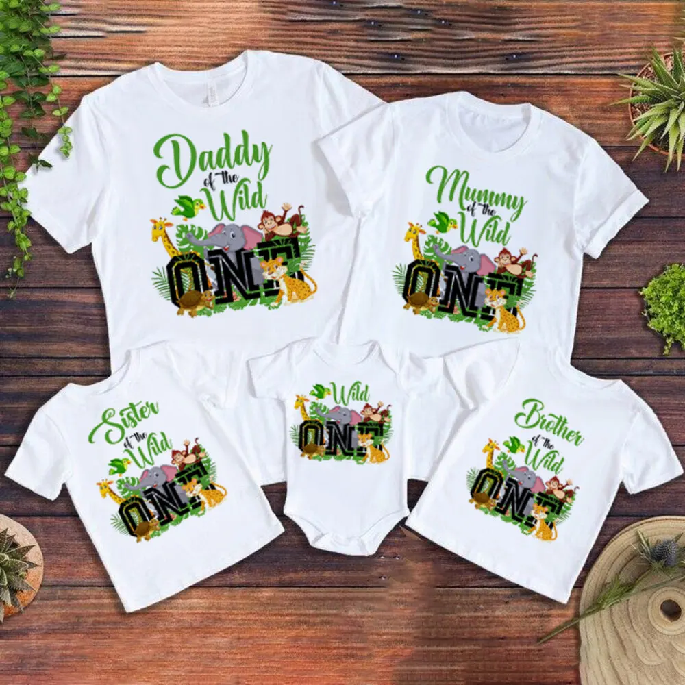 Wild One Family Matching Outfit Jungle Party Dad Mom Sister Brother Look Clothes T-shirt Baby Birthday Romper Family Shirt Tops