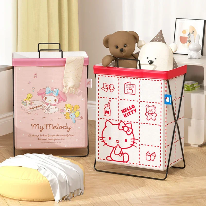 

Sanrio Kawaii Hello Kitty Waterproof Household Foldable Trash Basket My Melody Cinnamoroll Anime Cartoon Clothes Storage Baskets