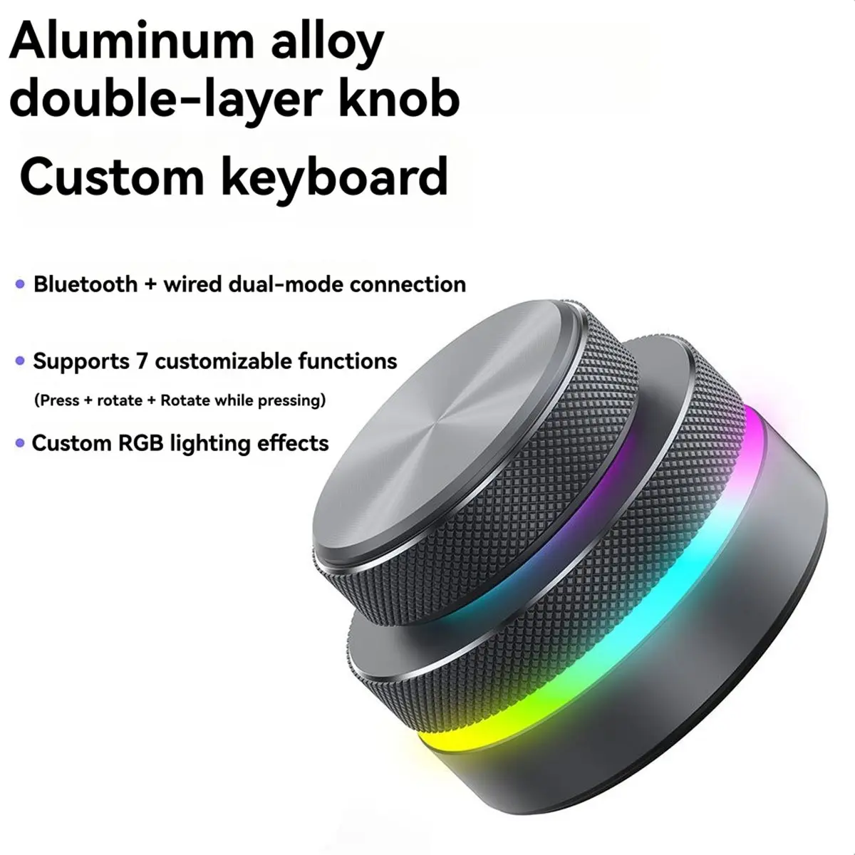 Dual Knob Keyboard with RGB Lights Reverse Direction Knob Single-Button Bluetooth Keyboard Customizable Volume Knob
