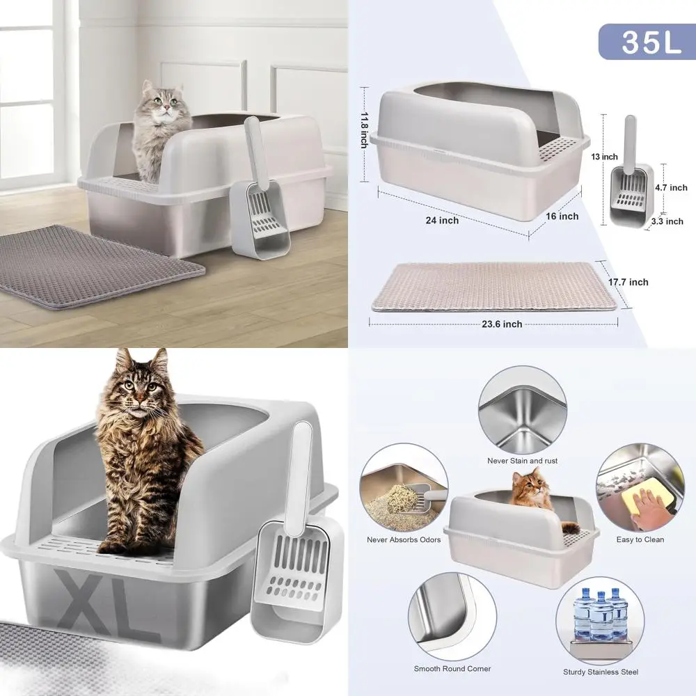 

Очень большой лоток для кошек с высокими бортиками и крышкой, 24x16x12 дюймов, подходит для крупных кошек, герметичный, легко чистится, в комплекте коврик и...