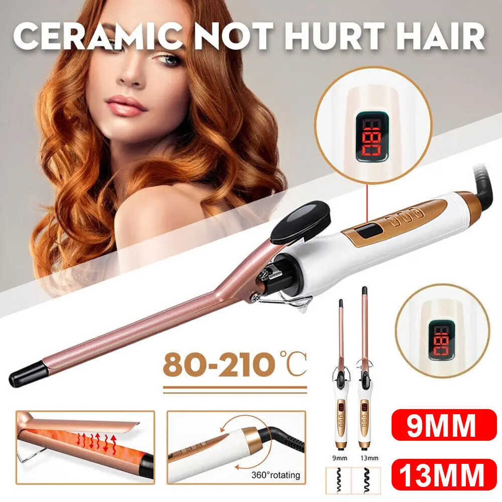 9/13MM Professional Ceramic Hair Curler - LED Curg Wand Salon Tool