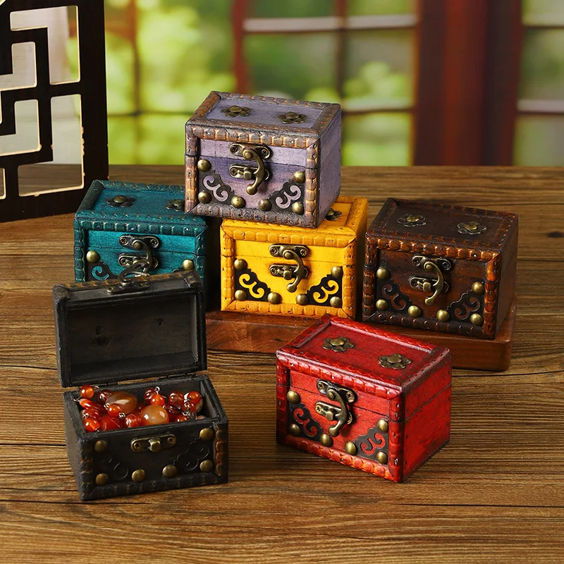 European‑style Vintage Distressed Wooden Storage Box, Retro Jewelry Trinket Organizer Case Home Decor Gift Packaging Supplies
