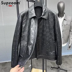 Supzoom New Arrival Casual Autumn And Winter Vintage Old  Genuine Top Layer Cowhide Classic Handsome Pure Leather Jacket Men