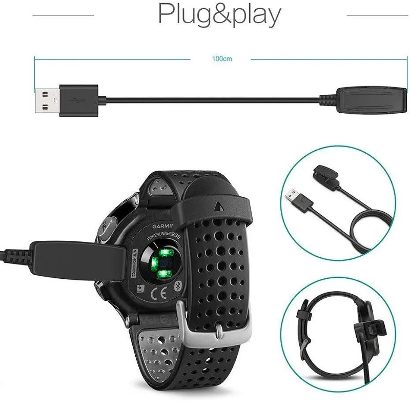 Charger Cable for Garmin Forerunner 35 735XT 235 645 Music Vivomove HR Approach S20 Lily Smart Watch USB Charging Dock Clip
