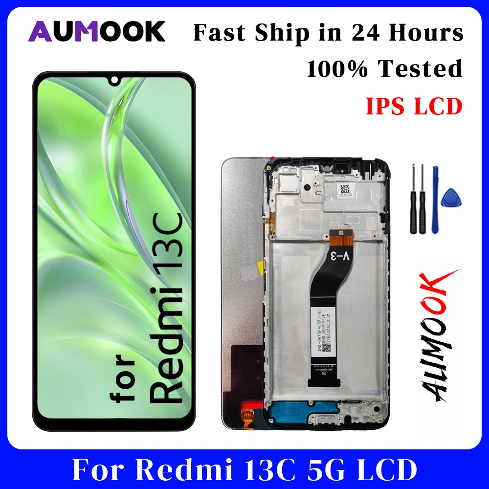 

6,74 "Экран для Redmi 13C 5G ЖК-дисплей Сенсорный экран Digiziter в сборе pantalla для Xiaomi Redmi 13C с рамкой ЖК-дисплей