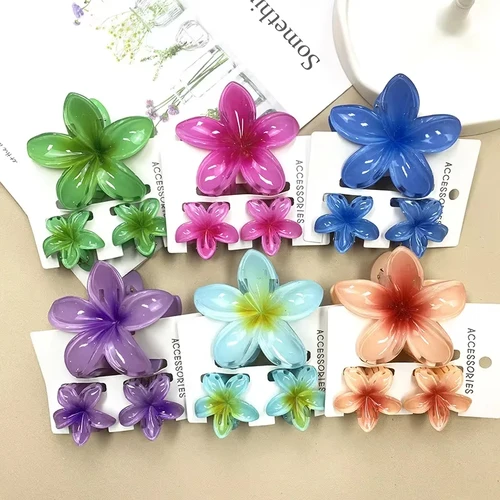Imagen 1 del producto 3 unids/set de pinzas para el cabello con gradiente de colores y flores dulces, pinzas para cola de caballo, pasadores, horquillas para mujer y niña, accesorios para el cabello de playa