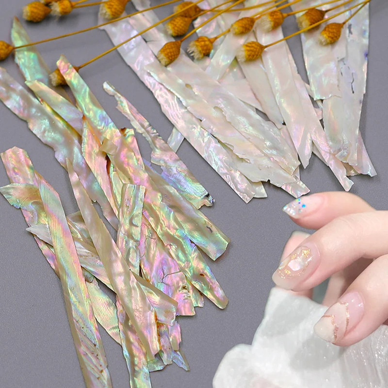 High Quality Ultra-thin Natural Shell Long Chips Nail Art Decorations Aurora Colorful Abalone Shell Slices Manicure Accessories