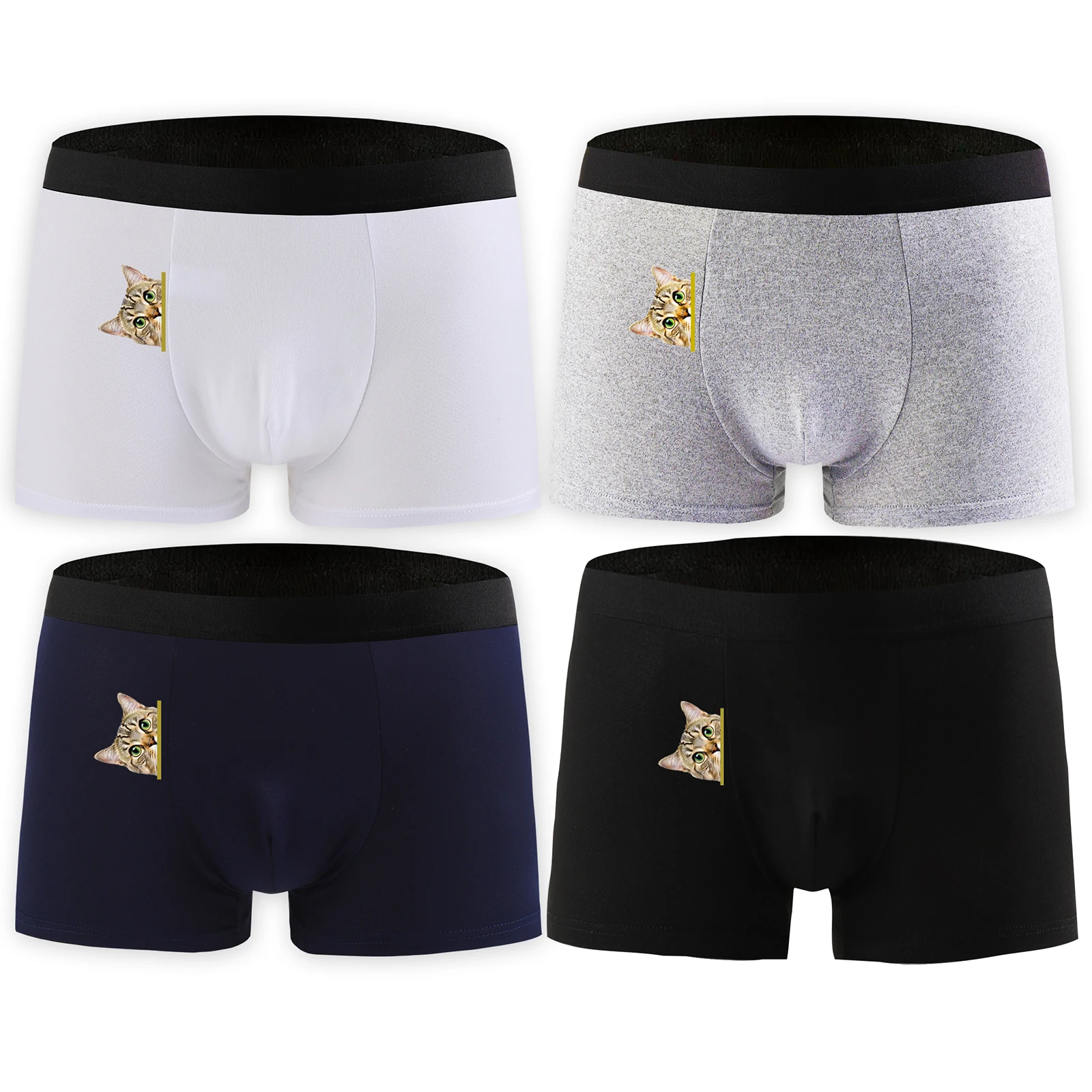 

Men's Fashion Tight Traceless Underwear Men Knickers Sexy Cat Print Plus Size Low-Rise Panties Breathable U Convex Boxer Briefs