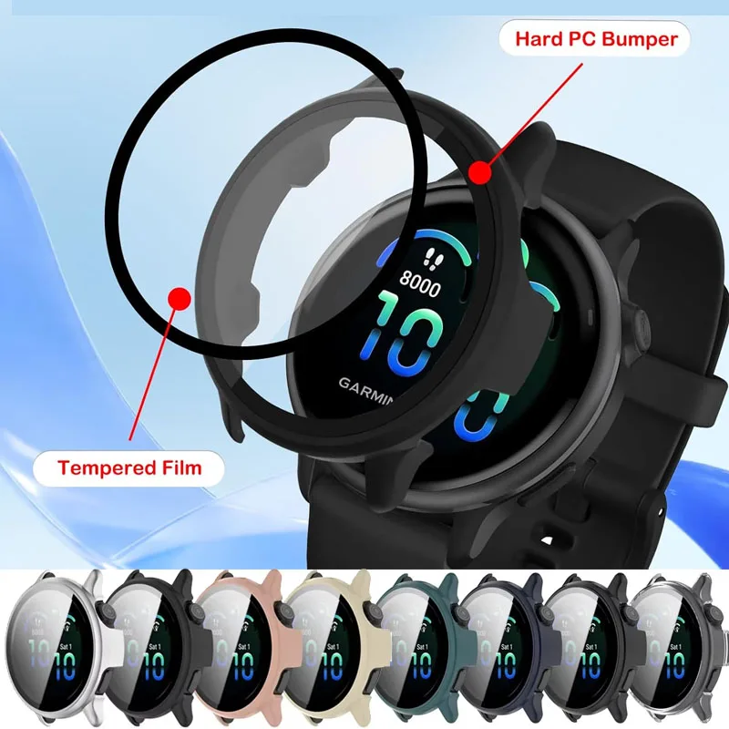 Glas + Hülle für Garmin VivoActive 5 6, gehärtetes Glas, Displayschutzfolie und harter PC-Schutzstoßfänger für Garmin Active 6 Zubehör