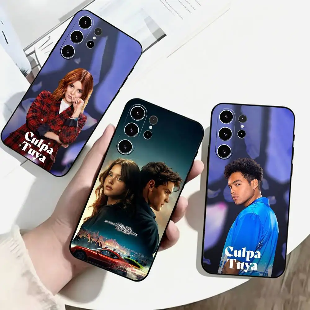Funda de Silicona Suave Negra C-Culpa Tuya MIA-A 20-60 para Samsung S25, S24, S21, S22, S23, S30, Ultra, S20, Plus, Fe
