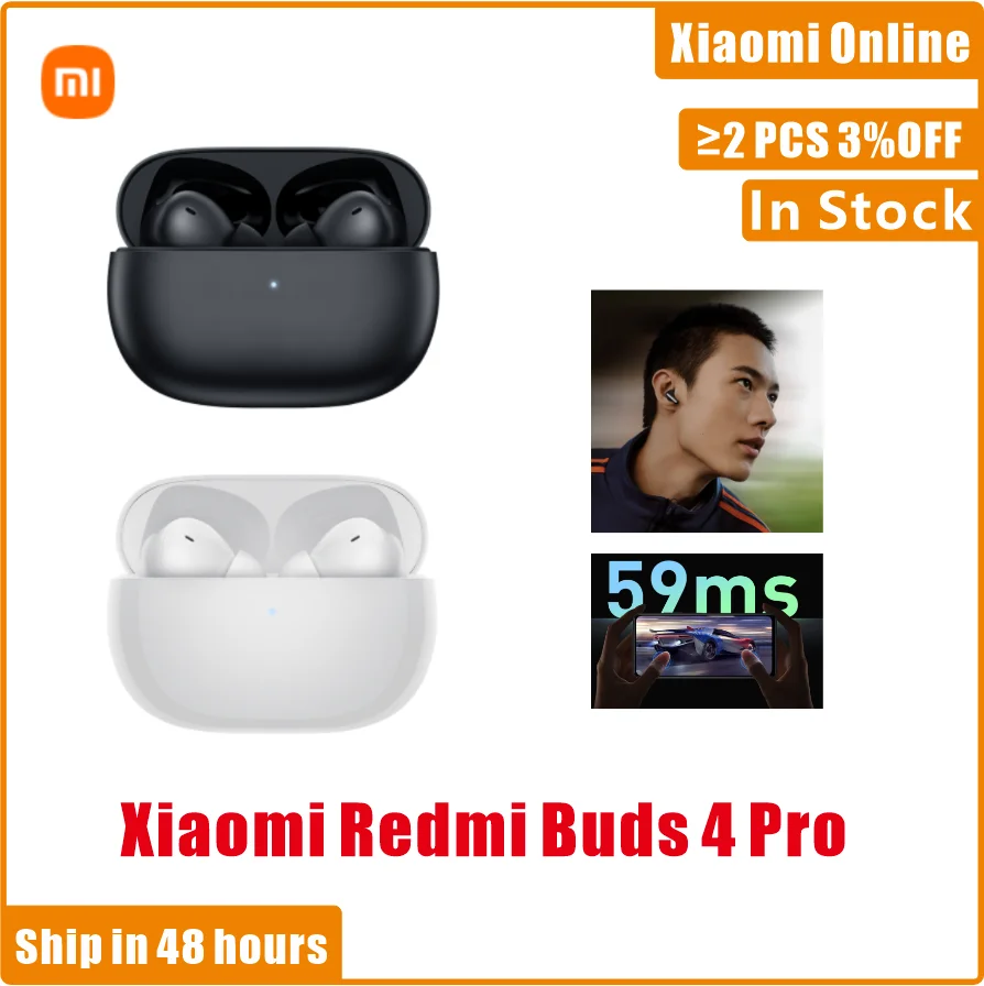 

100% Original Xiaomi Redmi Buds 4 Pro TWS Earphone Bluetooth 5.3 Active Noise Cancelling 3 Mic Wireless Headphone 36 Hours Life