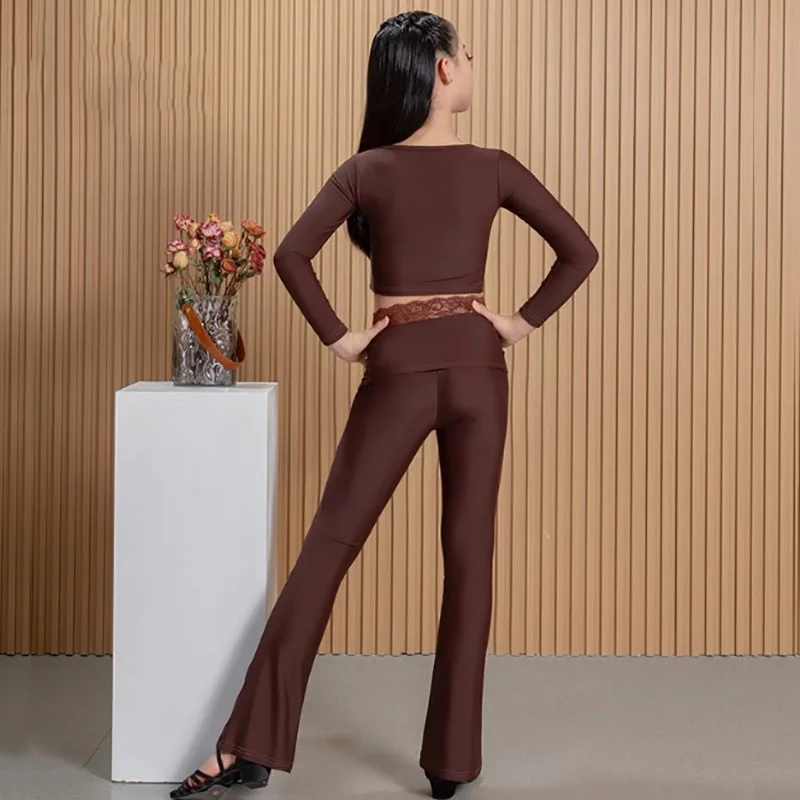 Kinderen Meisjes Latin Danskleding Kinderen Kanten bodysuit met lange mouwen en broek Broeken Oefendanskleding Competitiekostuums