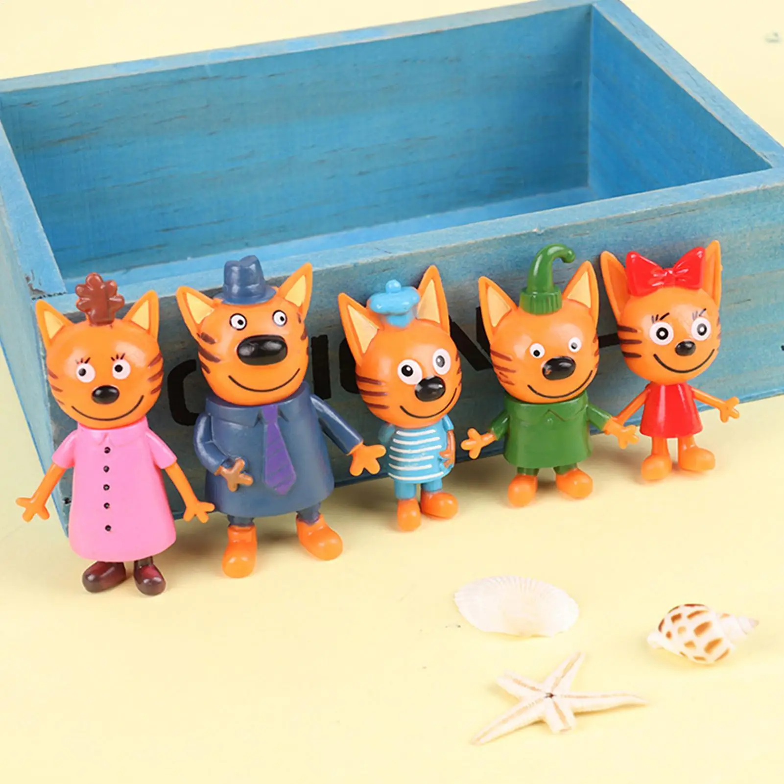 5pcs/bag 6-8cm Russian Cartoon Anime Kid-e-cats Action Figure Cake Figurine Baking Decor Three Little Kittens Model Cat Kids Toy