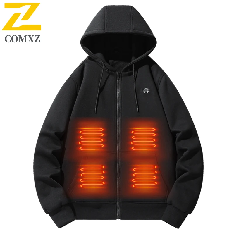 

COMXZ унисекс USB-куртки с подогревом, толстовки, уличная куртка с подогревом, зимняя перезаряжаемая зимняя теплая спортивная одежда с длинными рукавами и подогревом