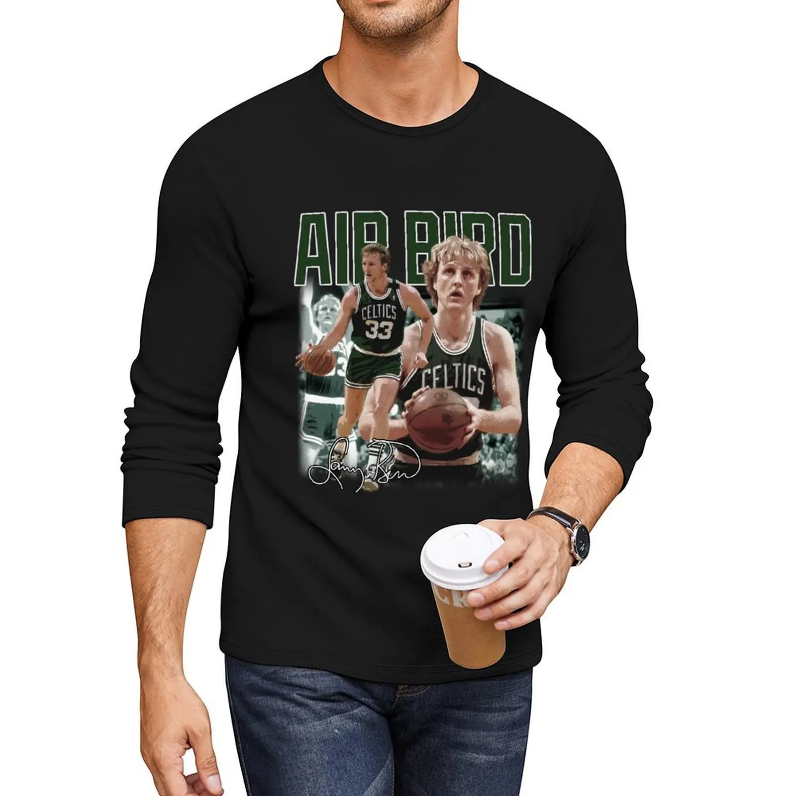 

Larry Bird Legend Basketball Air Bird Signature Vintage Retro 80s 90s Bootleg Rap Style Long T-Shirt