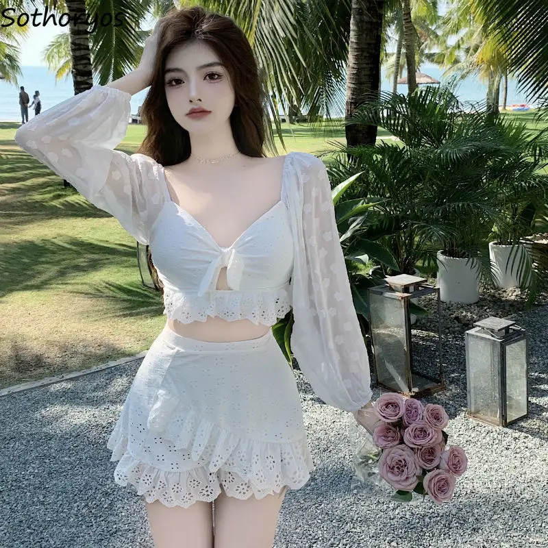 Conjunto de Bikini para mujer, traje de baño Sexy, ropa de calle elegante y fresca, moda Popular, estilo coreano, cintura alta, sólido, recién llegado, acogedor