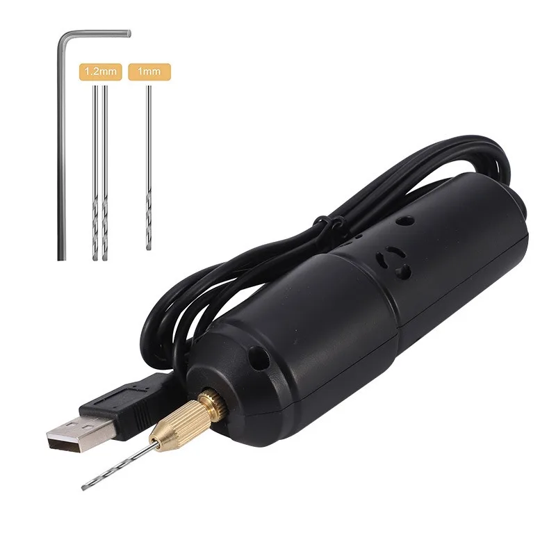 360 Type Black USB‑Powered Mini Electric Drill Micro Grinder for Crystal Pearl Silicone Epoxy Resin DIY Drilling Crafts