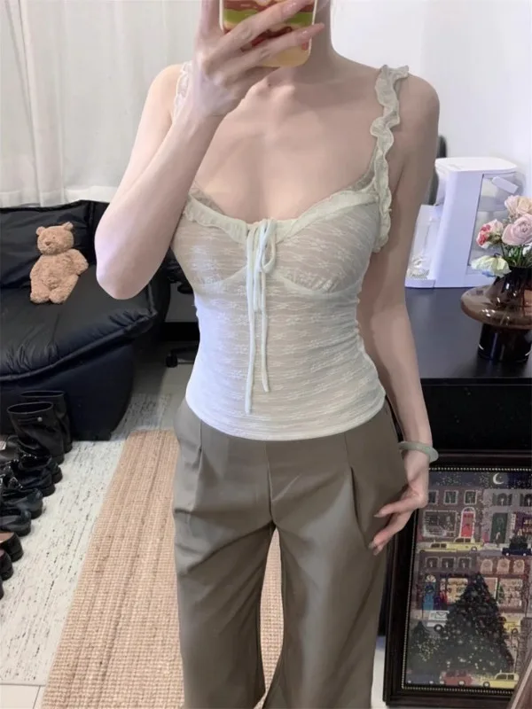 plus Size Sexy Women's Tank Top Slimming Ruched Casual Wear Lace Detailing Spring Summer Fashion Trend Commute Style Sweet Se...