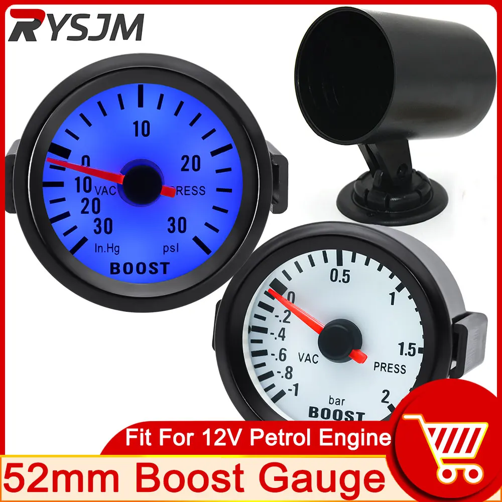 AD Universal 52mm Bar Blue Led Light Pressure Turbo Boost Gauge Meter With Sensor 、Holder 12V Boost sensor Car Accessories