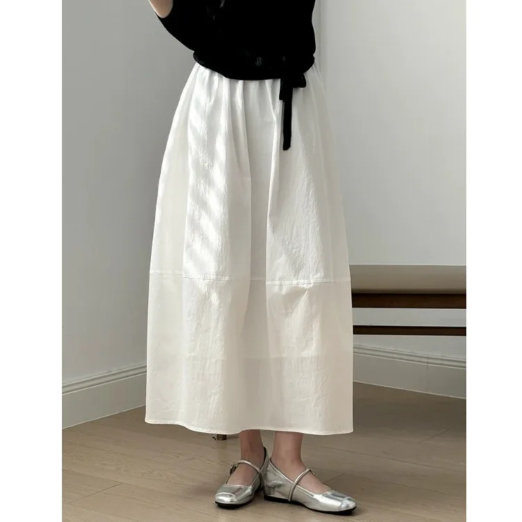 White High Waist Lantern Bloom Half Skirt Summer Midi Puffy Umbrella A-Line Skirt Elegant Style for Young Women
