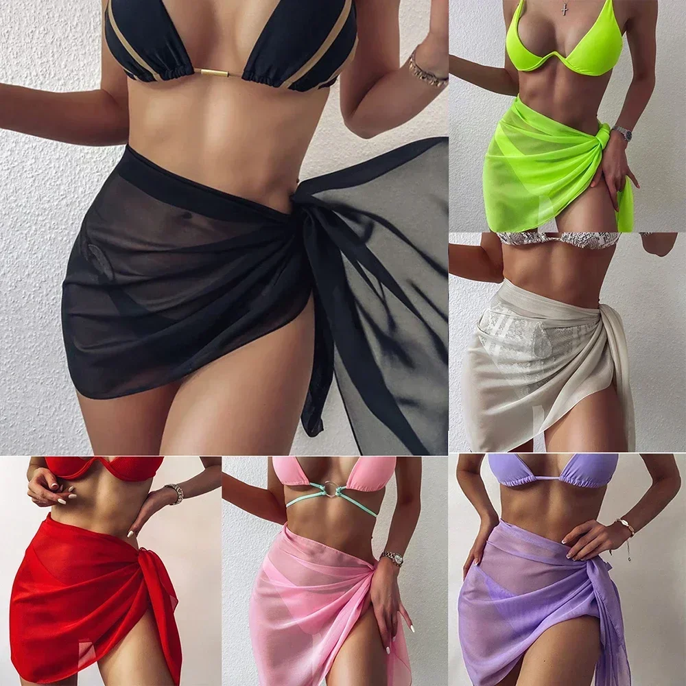 Women's Sheer Chiffon Bikini Cover Up Wrap Short Skirt Translucent Beach Swimwear Accessory Sexy Summer Vacation Wear