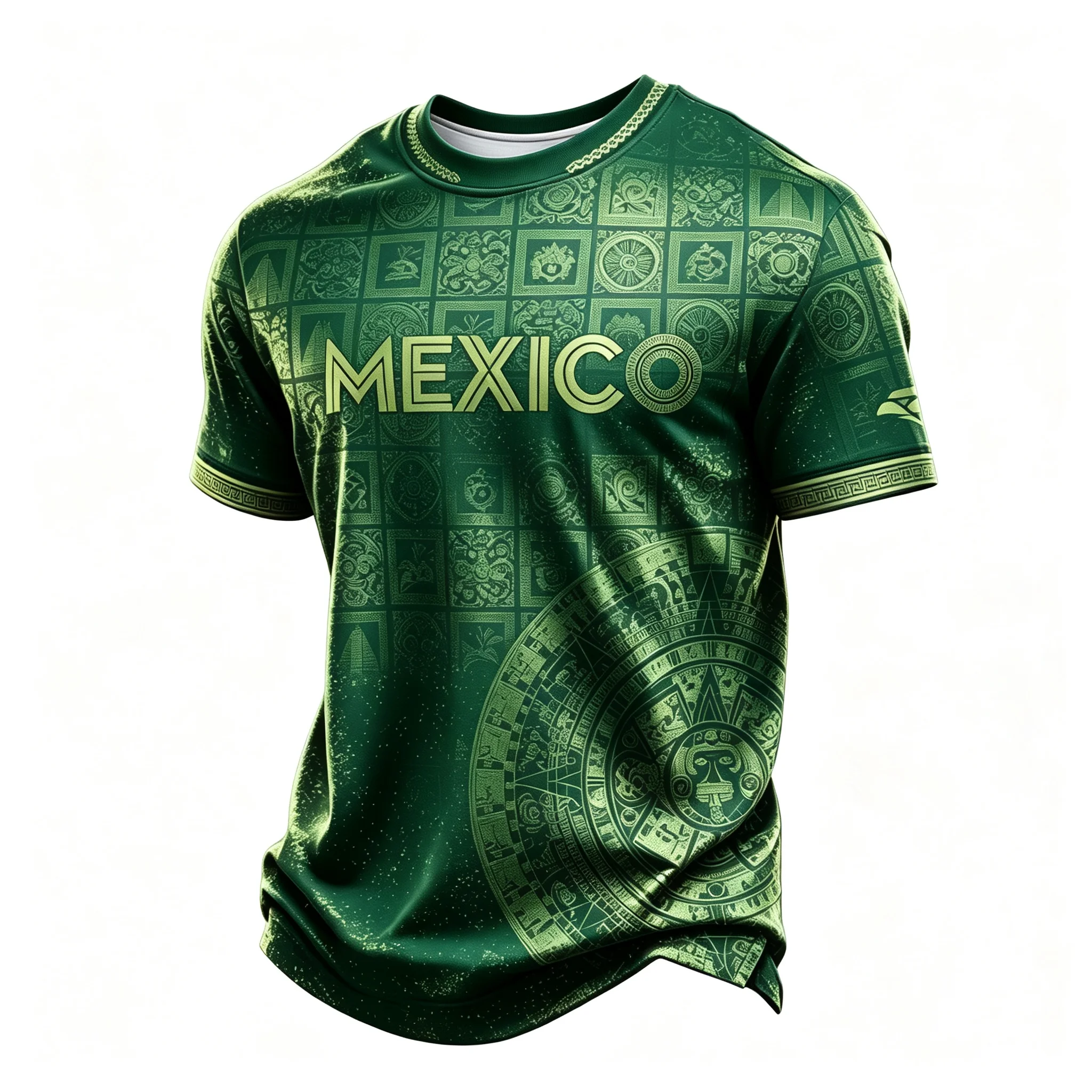 Retro Mayan Civilization Mexico Fan Jersey Gold‑Tone Square Pattern Short Sleeve Light Breathable Multi‑Color Unisex Match Tee