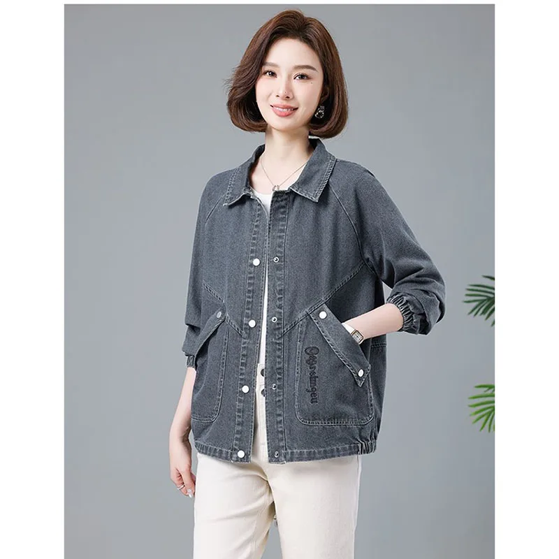 Retro Denim Female 2026 Spring Autumn New Short Cowboy Coat Plus Size Loose Jeans Outwear Fashion Mother Overwear Tops