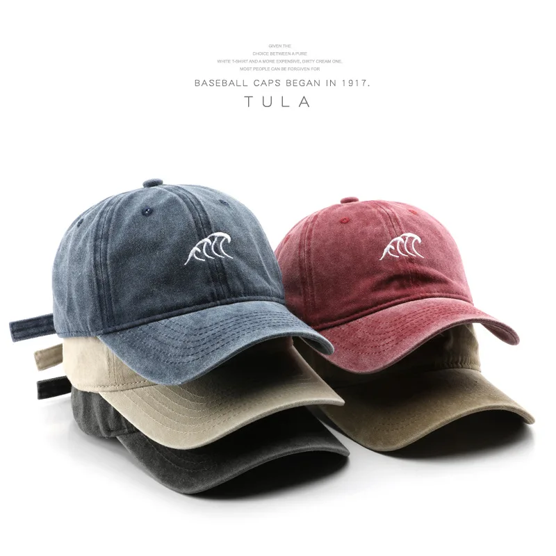 1pc Retro Washed Wave Letter Embroidery Baseball Caps for Women Adjustable Unisex Dad Hat,Breathable Summer Sun Hat for Beach