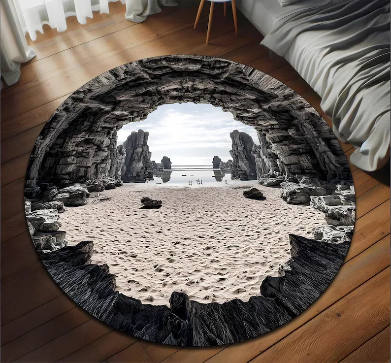 3D Vortex Round Rug, Ocean Water Whirlpool Design 3D Ocean Hole Round Rug Illusion Carpet Unique Living Room Home Decor Rugs