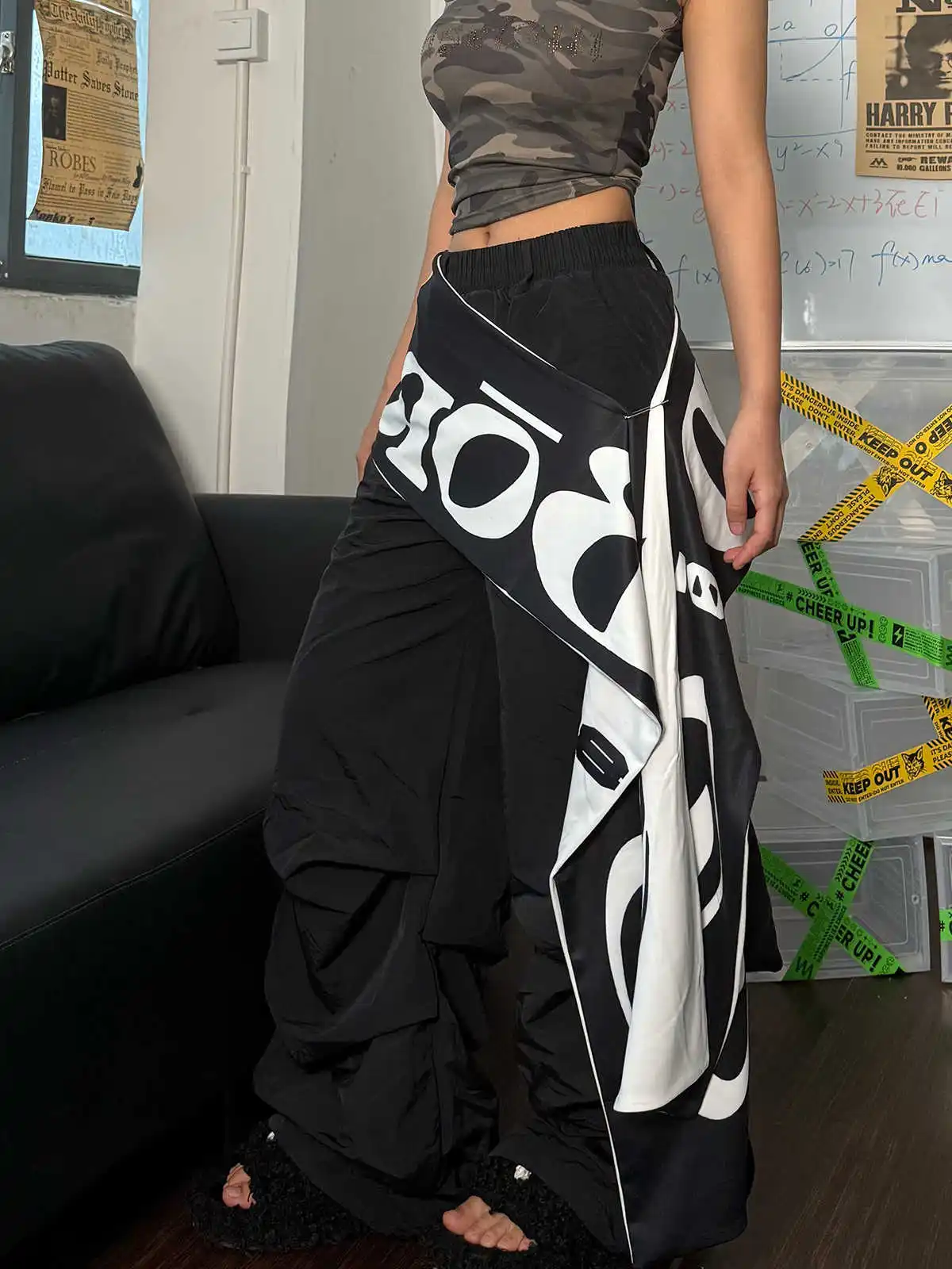 Summer Women American Retro Parachute Pants 2000s High Street Long Trousers Y2k Loose Casual Pants Wide Fit Harajuku Pantalones